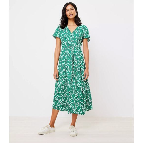 LOFT Dresses & Skirts - LOFT Green Floral Midi Dress